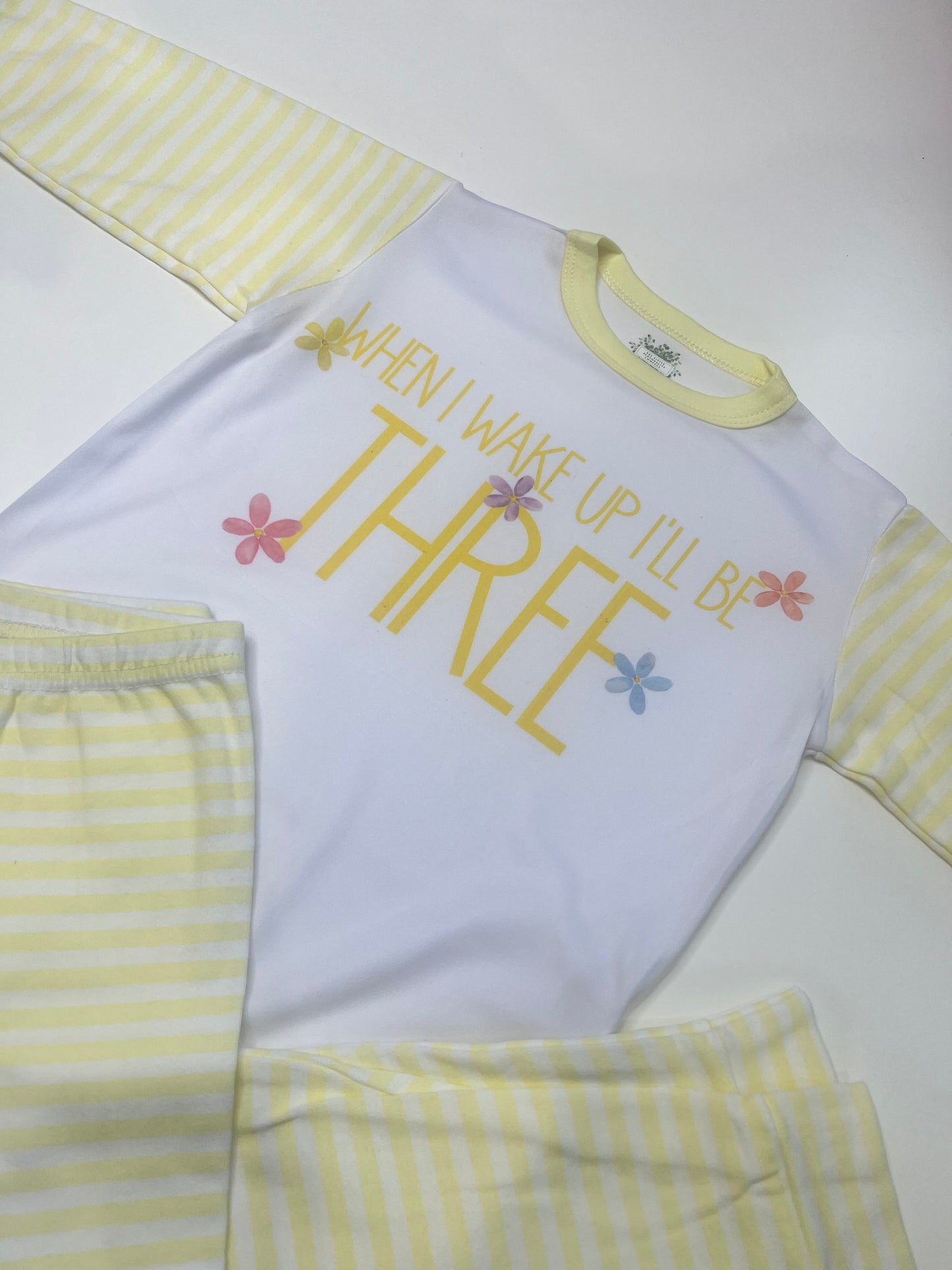 Three Floral Yellow Striped Loungewear Set 3rd Birthday