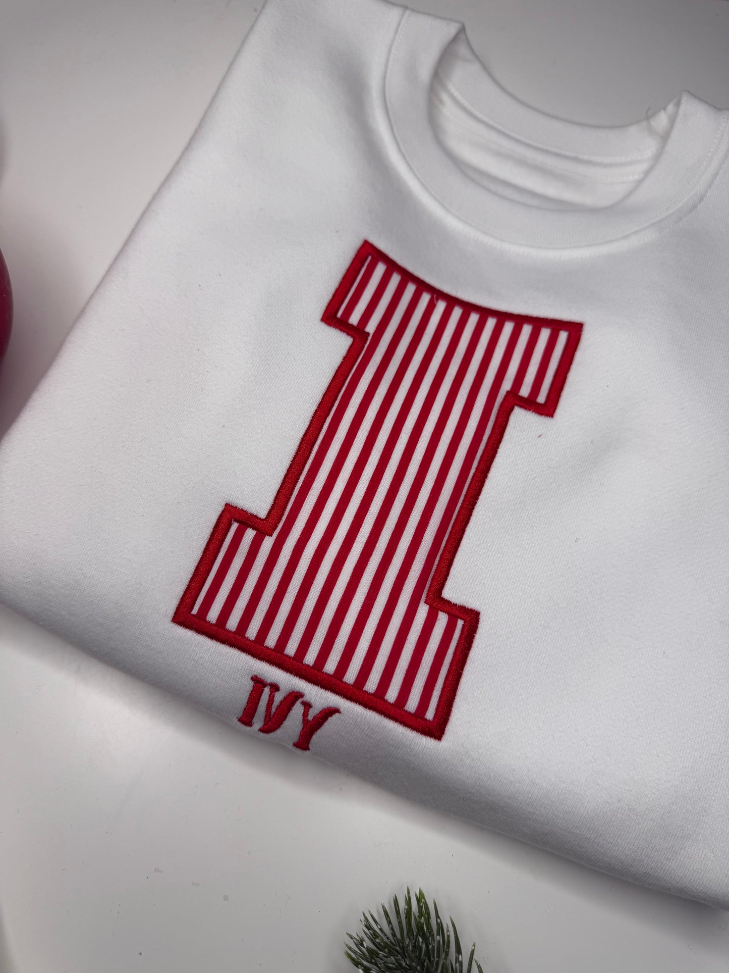 Personalised Christmas Candy Stripe Initial White Sweatshirt