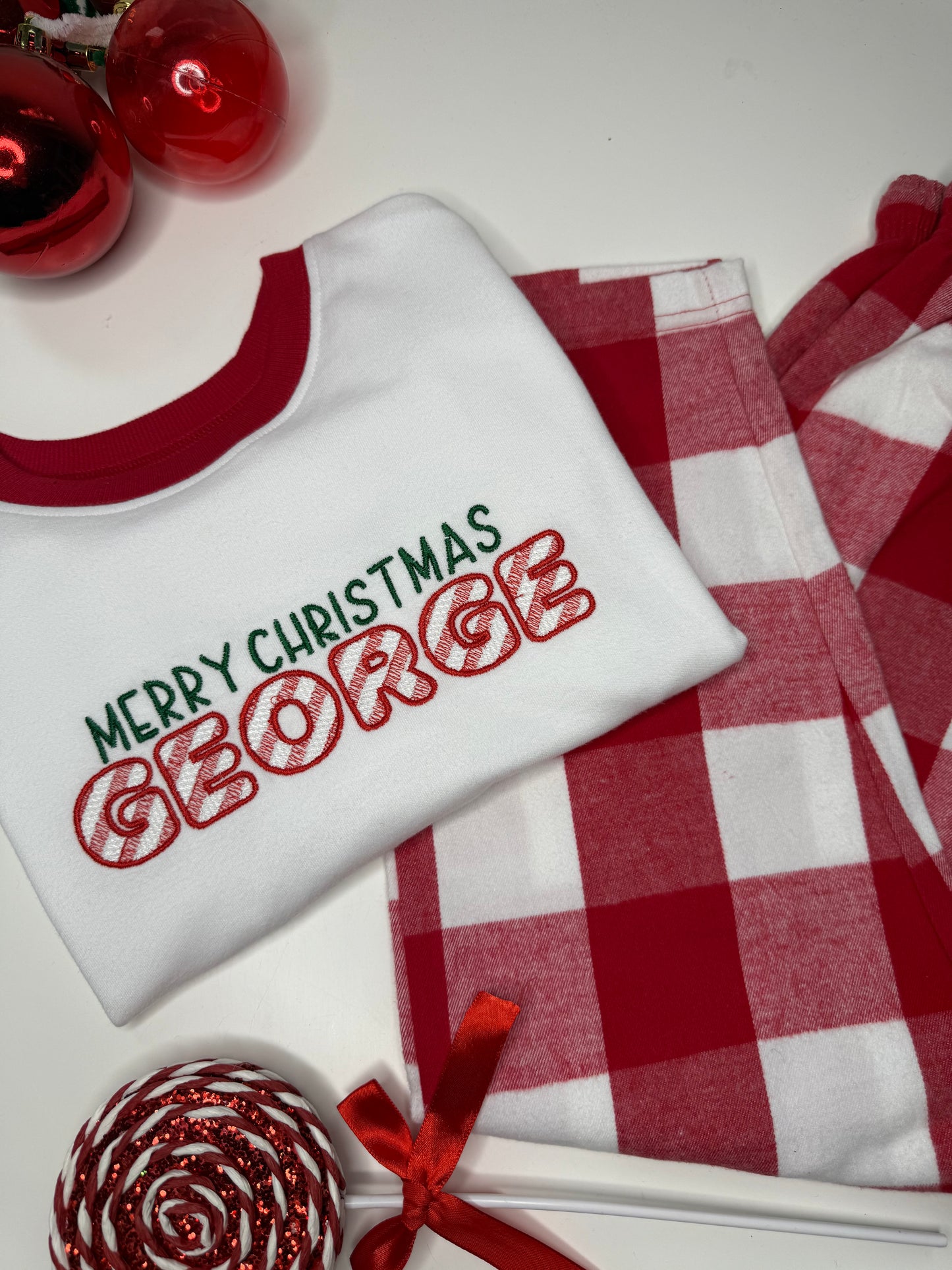 Personalised Merry Christmas Fleece Christmas Pyjamas