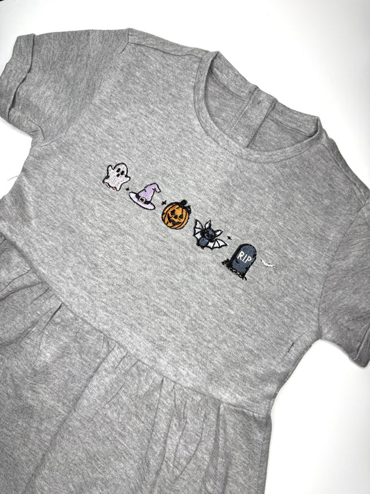 Grey Halloween Theme Embroidered Dress - Limited Edition