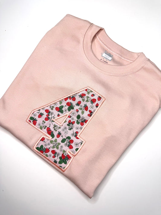 Dusty Pink Strawberry Birthday Number T-Shirt