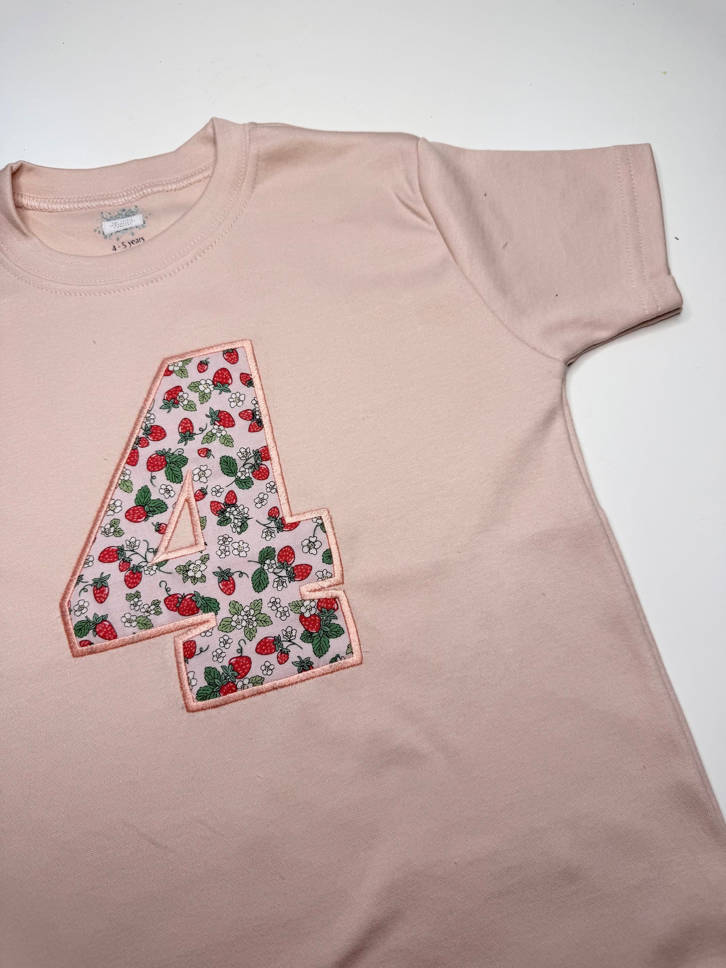 Dusty Pink Strawberry Birthday Number T-Shirt