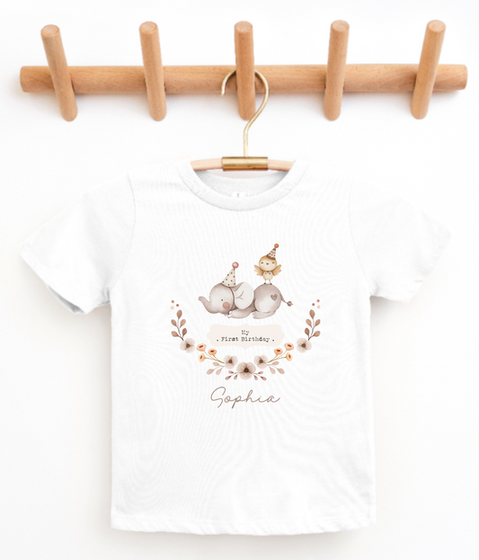 First Birthday boho Elephant and Chick  T-shirt