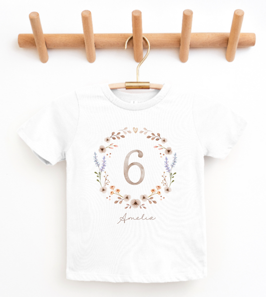 Personalised Woodland floral Number T-shirt