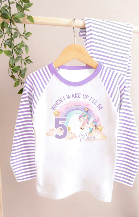 Personalised When I Wake up Lilac Stripe Unicorn Theme Pyjamas