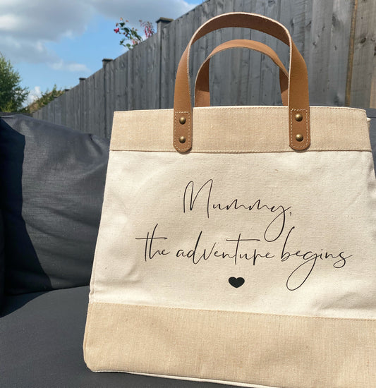 'Mummy The Adventure Begins' Luxury Large Tote Bag